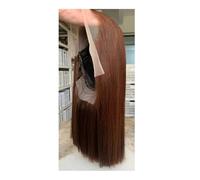 Peluca de cabello humano liso corto con encaje frontal, color marrón, 13x4, HD, transparente, prearrancada, densidad 250, for mujer Wiglets(12inch)
