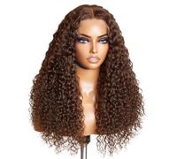 Peluca de cabello humano marrón chocolate, rizado, densidad 200, 13 x 4 HD, ondas profundas, encaje frontal, pelucas sin cola para mujeres (40,6 cm)