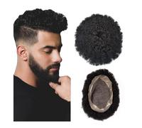 Peluca de cabello humano para hombre de aspecto na Afro Men Toupee Human Hair Fine Indian Human Hair Wigs for Man Human Hair System Hair Topper(10mm wave,9x11)