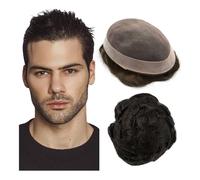 Peluca de cabello humano para hombre de aspecto na Hombres Prótesis capilares Pelucas de cabello humano fino Onda recta Hombre Tupé Sistema de cabello humano indio(Brown,9x11)