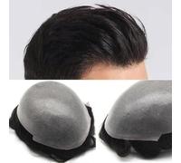 Peluca de cabello humano para hombre de aspecto na Peluca for hombre, peluquín con nudos, peluca completa de cabello humano for hombres, 0,06-0,08 cm, Unidad de sistema de línea de cabello de prótesis