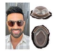 Peluca de cabello humano para hombre de aspecto na Pelucas de cabello humano con encaje suizo for hombre, prótesis capilar, unidad de sistema de cabello Remy indio, peluquín de encaje Frontal(Black,7x