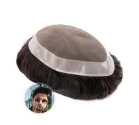 Peluca de cabello humano para hombre de aspecto na Pelucas de cabello humano for hombre, peluquín, prótesis capilar fina, sistema de cabello Remy ondulado Natural liso, peluquín masculino(5x7)