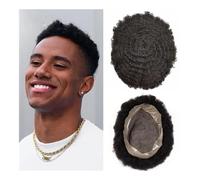 Peluca de cabello humano para hombre de aspecto na Tupé for hombres, Base Mono fina duradera, piezas de cabello ondulado africano rizado for hombres, cabello Mono y fácil de instalar(4mm Wave Toupee,8