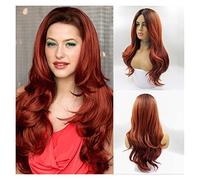 Peluca de Cabello Humano Pelucas sintéticas marrones onduladas largas, peluca de pelo de parte media marrón for mujer, pelucas de Cosplay for fiestas diarias, fibra resistente al calor Peluca con Fleq