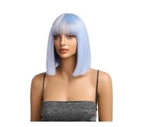 Peluca de cabello humano premium, Navidad azul claro Qi Bangs Qi pelo corto y liso fibra química cubierta de cabeza completa europea y peluca, Aspecto natural y uso cómodo.