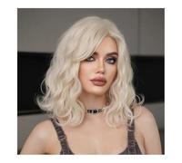 Peluca de cabello humano premium, Peluca blanca rubia de la parte media de la densidad 150 for las pelucas onduladas cortas diarias de Bob de las mujeres con flequillo de la cortina, Aspecto natural