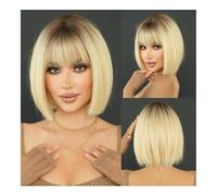 Peluca de cabello humano premium, Peluca Bob marrón claro de pelo liso for mujer, peluca rubia de alto brillo de 150 densidad con flequillo completo, Aspecto natural y uso cómodo.(Light yellow)