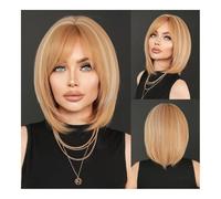 Peluca de cabello humano premium, Peluca Bob marrón claro de pelo liso for mujer, peluca rubia de alto brillo de 150 densidad con flequillo completo, Aspecto natural y uso cómodo.(Gold)
