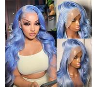 Peluca de cabello humano premium, Peluca con malla frontal azul lago, cabello humano ondulado con línea de cabello Natural, cabello humano prearrancado de densidad 180%, Aspecto natural y uso cómodo.