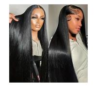 Peluca de cabello humano premium, Peluca con malla Frontal HD de 13x4, peluca de cabello humano liso brasileño for mujer, peluca Frontal de encaje transparente 13x6 de densidad 200, Aspecto natural y