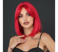 Peluca de cabello humano premium, Peluca de Cosplay, peluca roja larga y recta for mujer, peluca de pelo sintético de alta densidad for fiesta diaria con flequillo, Aspecto natural y uso cómodo.