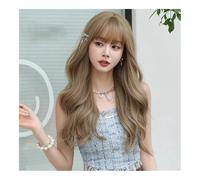 Peluca de cabello humano premium, Peluca de disfraz, peluca larga ondulada de color marrón claro for mujer, pelucas onduladas en capas de alta densidad for fiesta diaria con flequillo, Aspecto natura