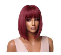 Peluca de cabello humano premium, Peluca de fibra química de color rojo vino con flequillo limpio y cabeza completa de Estados, Aspecto natural y uso cómodo.