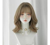 Peluca de cabello humano premium, Peluca de mujer marrón claro for mujer pelucas onduladas cortas de fiesta diaria con flequillo esponjoso, Aspecto natural y uso cómodo.