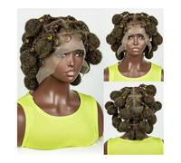 Peluca de cabello humano premium, Peluca determinada de la trenza del cordón de la cabeza de la trenza de la fibra química corta del cordón lleno de las señoras, Aspecto natural y uso cómodo.(Light y