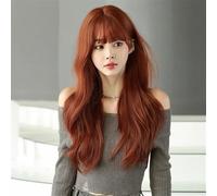 Peluca de cabello humano premium, Peluca larga suelta ondulada de color marrón claro for mujer, pelucas onduladas en capas sintéticas de alta densidad for fiesta diaria con flequillo, Aspecto natural