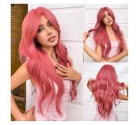 Peluca de cabello humano premium, Peluca llena de Halloween de la moda del pelo largo y rizado de la onda grande del flequillo de ocho caracteres del gradiente rojo, Aspecto natural y uso cómodo.(Pin