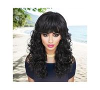 Peluca de cabello humano premium, Peluca Natural informal for mujer, uso diario, resaltado, mezcla de cabello sintético, peluca marrón con flequillo, pelucas de repuesto de cabello largo y rizado for