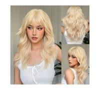 Peluca de cabello humano premium, Peluca ondulada rubia platino con flequillo - Cabello sintético resistente al calor for mujer, Aspecto natural y uso cómodo.
