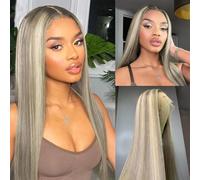Peluca de cabello humano premium, Pelucas de cabello humano con frente de encaje recto rubio platino blanco 13x4 HD transparente 180% densidad pelucas delanteras de encaje, Aspecto natural y uso cómo
