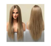 Peluca de cabello humano premium, Pelucas delanteras de encaje rectas y sedosas largas for mujer, pelucas sintéticas de encaje Rubio marrón degradado, uso diario for fiestas, resistentes al calor, As