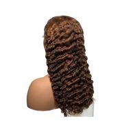 Peluca de cabello humano rizado profundo con frente transparente de encaje de 5x5 pulgadas for mujeres negras Wiglets(Dark brown+light brown,20inch)