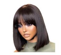 Peluca de cabello humano sin pegamento con encaje 3x1, lista for usar, estilo bob liso con flequillo for mujeres. Wiglets(1B,14inch)