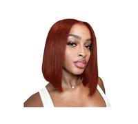 Peluca De Cabellos Humanos Con Encaje Frontal Bob De Color Marrón Rojizo, Pelucas De Cabello Humano Liso De 13 X 4 Con Encaje Frontals Corta Adorno de pelo para mujer(12INCHES)
