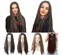 Peluca de cabeza completa de una pieza sin costuras con clip para mujer, 65 cm, con pelo fino, color marrón oscuro