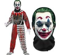 Peluca de Clown Verde para Hombre con Tatuajes de Clown,Maquillaje Rojo Blanco y Azul,Pintura Facial y Redecilla Negra,Peluca de Payaso Verde para Disfraz de Carnaval de Mardi Gras,Halloween (B)