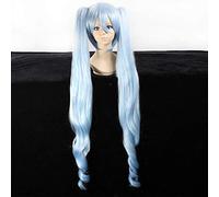 Peluca de cola de caballo de color azul claro, 2 largas, ligeramente rizadas, Vocaloid Snow Miku para fiestas de Halloween, cosplay (INWEG)