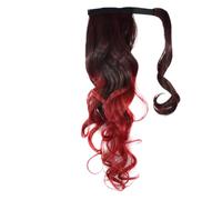 Peluca de cola de caballo larga y rizada con gradiente colorido y correa de, perfecta for peinados con estilo(Red)