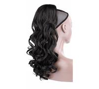 Peluca de cola de caballo sintética ondulada negra de 18 pulgadas, gorra de encaje, fácil fijación, ideal para diferentes ocasiones