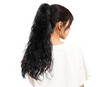 Peluca de cola de serpiente con clip de garra natural para mujer, postizo de fibra química con rollos de pollo, estilo cola de caballo (negro)