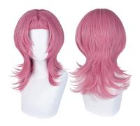 Peluca De Colas Gemelas De Anime Rojo Rosa Vibrante Con Flequillo, Estilo De Cola De Caballo Largo Y Recto Para El Uso De Cosplay De Halloween Y Diario D