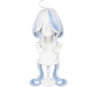 Peluca de Coletas Largas Rizadas con Clip para Peluca de pelo largo de mezcla blanca y azul, peluca de disfraz de anime con cabello ondulado y flequillo