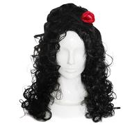 Peluca de colmena negra con accesorio de flores rojas, paquete de 12, peluca de colmena negra con accesorio de flor roja, accesorio de disfraz de cantante de los años 00