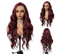 Peluca de color burdeos oscuro - onda corporal roja de 25 pulgadas pelucas humanas largas | Pelucas frontales de encaje de color burdeos | Cabello sin glúteos de vino Lace transparente para mujeres