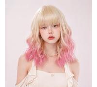 Peluca de color rosa con flequillo ondulado de 14 pulgadas, para circunferencia de la cabeza de 48 a 53 cm