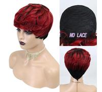 Peluca de corte Pixie for mujer, peluca de cabello de color elfo completamente hecha a máquina, con flequillo, peluca sin pegamento resistente al calor, for fiestas diarias de mujeres usar.(Brick Red)