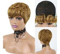 Peluca de corte Pixie for mujer, peluca de cabello de color elfo completamente hecha a máquina, con flequillo, peluca sin pegamento resistente al calor, for fiestas diarias de mujeres usar.(Light Brow