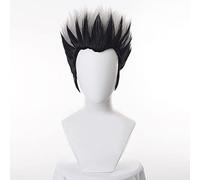 Peluca de cosplay Anime Haikyuu !!Kotaru Bokuto Plata Mixed Black Short Cosplay Pelucas de Pelo Sintético Resistente al Calor+Peluca Gorra