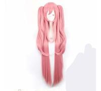 Peluca de Cosplay Anime, Peluca de Cosplay Krul Tepes Rosa 100 cm, sintética, Resistente al Calor, Ajustable, 71