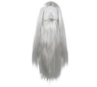 Peluca de Cosplay de 28 pulgadas de largo, lisa, sintética, gris plata, con barba larga, adecuada para disfraces de juegos de rol, añade volumen al cabello