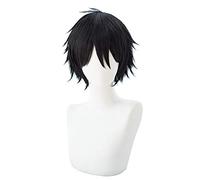 Peluca de cosplay de ángel de la muerte Isaac Foste/Zack Cos, peluca de 25 cm corta para fiesta de anime negro para hombres, Halloween + gorra de peluca
