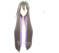 Peluca de cosplay de anime, departamento de batalla de rap, peluca de cosplay DRB Jakurai, peluca larga púrpura gris degradado para disfraces de Halloween, accesorios peluca gris 2021