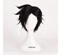 Peluca de cosplay de anime Haikyuu !! Tetsurou Kuroo-Tetsurou Cosplay Pelucas cortas negras resistentes al calor sintético pelucas de pelo sintético + gorro de peluca