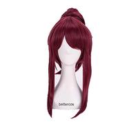 Peluca de cosplay de anime Kda. Akali El asesino rogue Akali Cosplay pelucas mixtas púrpura cola de caballo clip de cola de caballo peluca sintética resistente al calor+peluca gorra