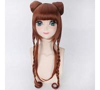 Peluca de cosplay de anime Peluca trenzada de lino oscuro Pelucas de pelo sintético de fibra resistente a altas temperaturas y dos bollos